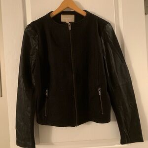 Banana Republic Women's Black Jacket with Faux Leather Sleeves with Zipper.